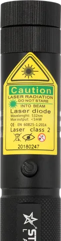 Grüner Laserpointer G1 Pro – Nahaufnahme des Warnetiketts mit der Laserklasse