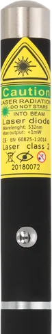 Grüner Laserpointer Stift X1 – Nahaufnahme des Warnetiketts mit der Laserklasse