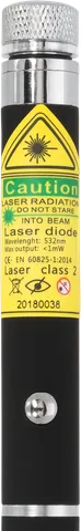 Grüner Laserpointer X2 – Nahaufnahme des Warnetiketts mit der Laserklasse