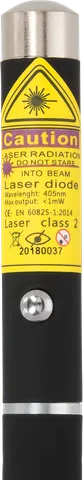 Violetter Laserpointer Stift Z1 – Nahaufnahme des Warnetiketts mit der Laserklasse